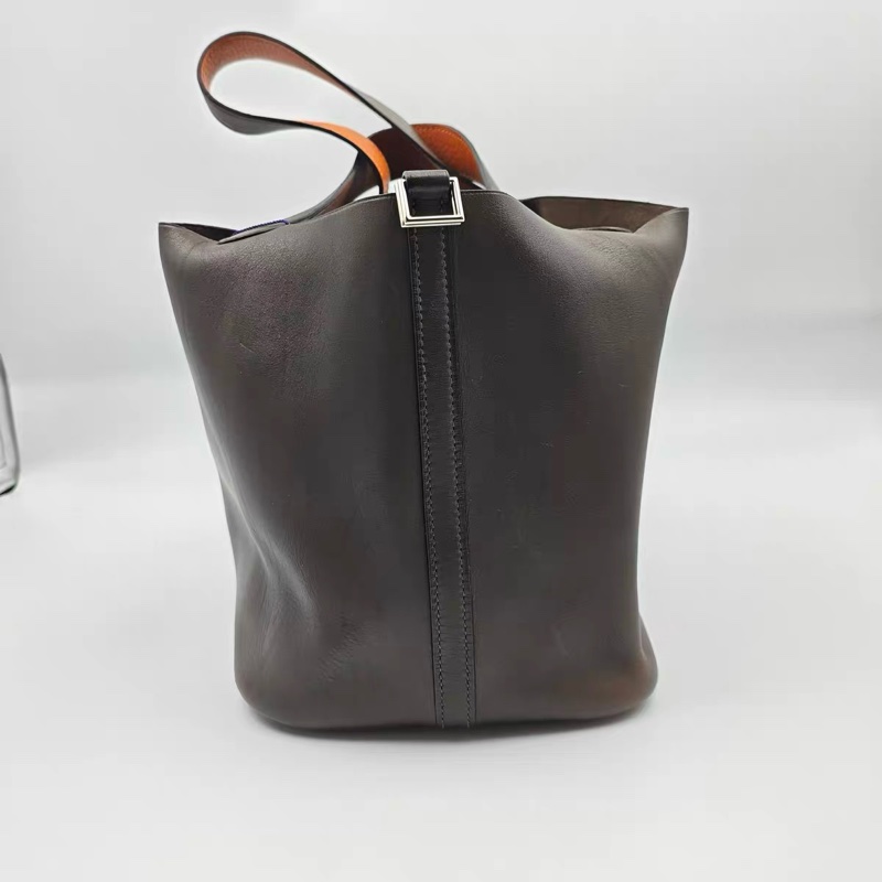 強推 Hermès 愛馬仕 菜籃子Picotin 22 Barenia 平紋馬鞍｜沉穩深咖啡色系｜日常神包 框H刻 Vintage-3