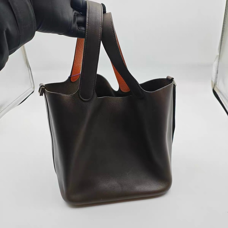 強推 Hermès 愛馬仕 菜籃子Picotin 22 Barenia 平紋馬鞍｜沉穩深咖啡色系｜日常神包 框H刻 Vintage-4