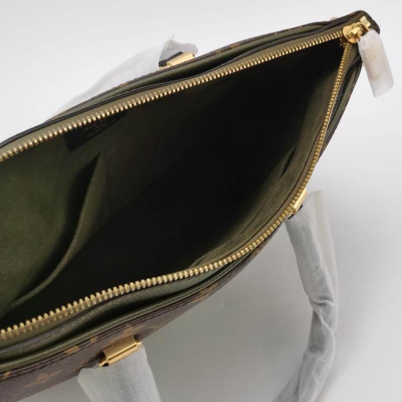 Louis Vuitton(LV)Pallas傳奇包大號牛皮Monogram印花V形拼色單肩包-6