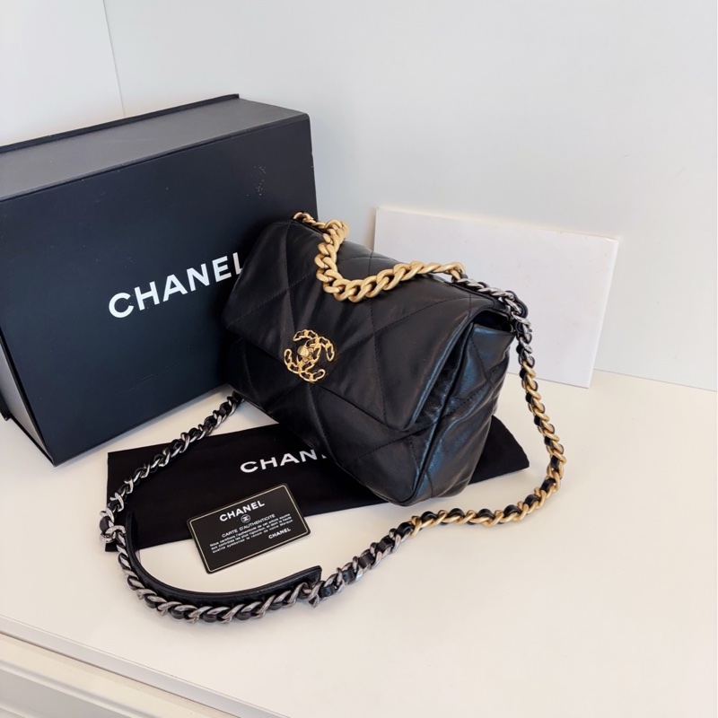 【99新閒置🆕】Chanel  黑金大菱格19bag枕頭包 小號 small 斜挎包-2