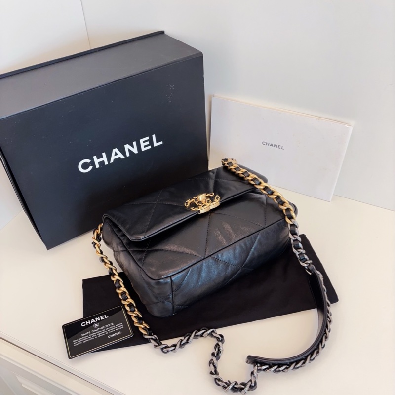 【99新閒置🆕】Chanel  黑金大菱格19bag枕頭包 小號 small 斜挎包-4
