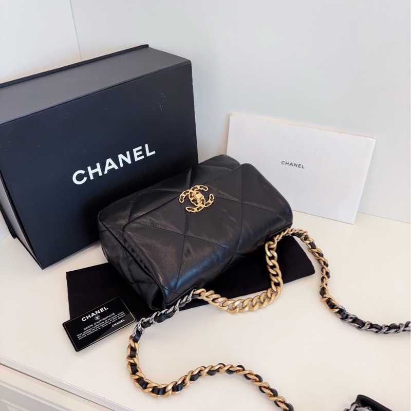 【99新閒置🆕】Chanel  黑金大菱格19bag枕頭包 小號 small 斜挎包-6