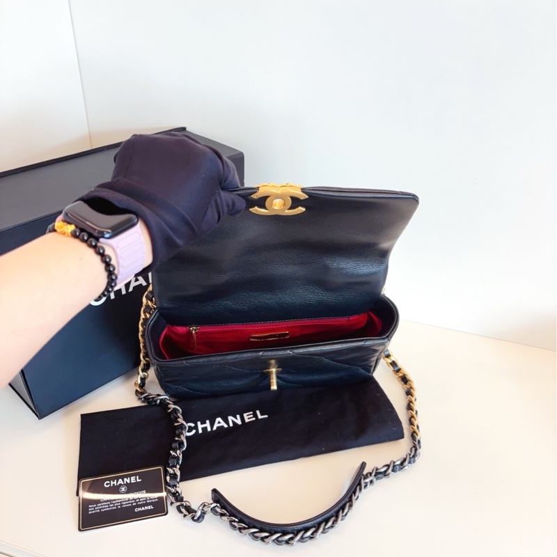 【99新閒置🆕】Chanel  黑金大菱格19bag枕頭包 小號 small 斜挎包-7