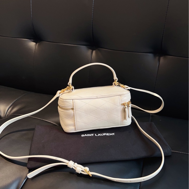【98新🆕】YSl 白金菱格紋mini化妝包 盒子包 迷你斜挎包-2