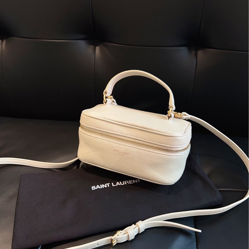 【98新🆕】YSl 白金菱格紋mini化妝包 盒子包 迷你斜挎包-6