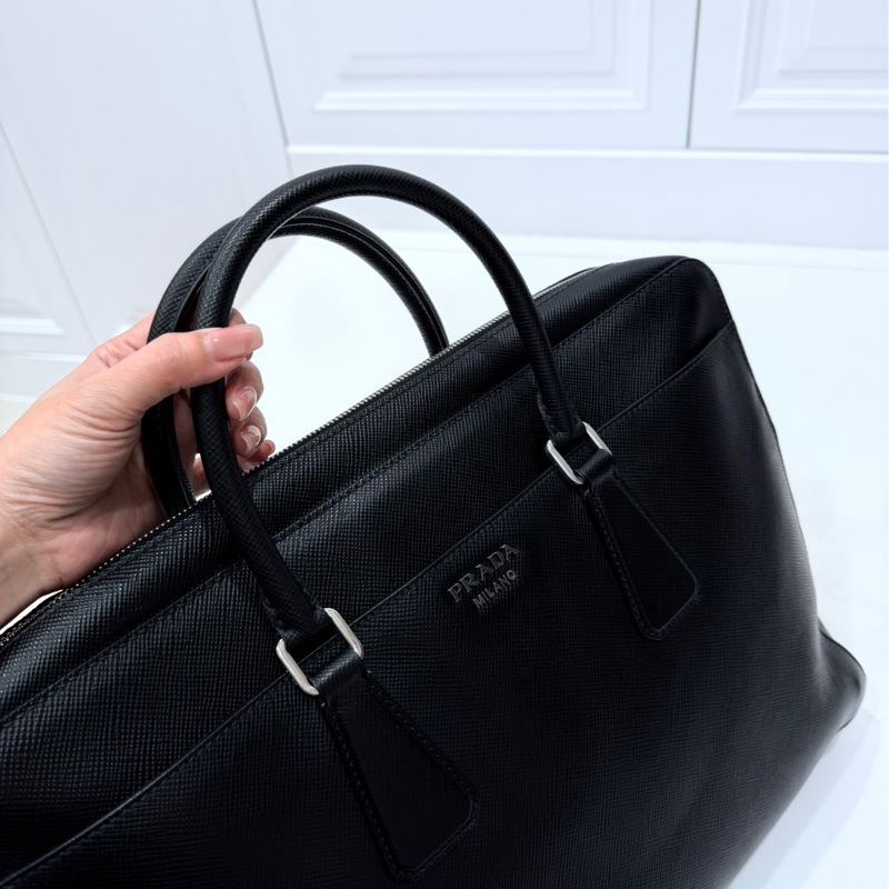 PRADA 黑色 十字紋 公事包 手提包 肩背包 側背包 斜背包 電腦包 公文包 文件包-8