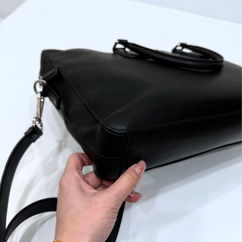 PRADA 黑色 十字紋 公事包 手提包 肩背包 側背包 斜背包 電腦包 公文包 文件包-12