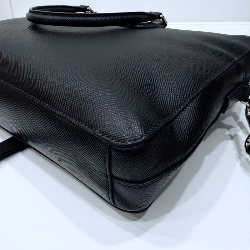 PRADA 黑色 十字紋 公事包 手提包 肩背包 側背包 斜背包 電腦包 公文包 文件包-13