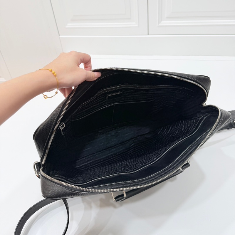 PRADA 黑色 十字紋 公事包 手提包 肩背包 側背包 斜背包 電腦包 公文包 文件包-22