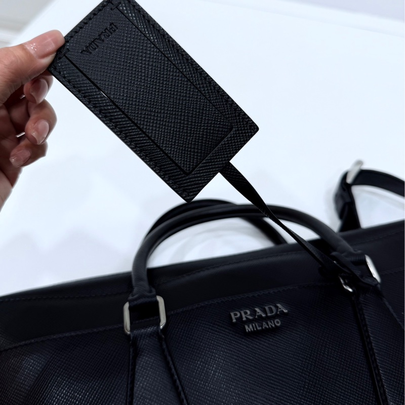 PRADA 黑色 十字紋 公事包 手提包 肩背包 側背包 斜背包 電腦包 公文包 文件包-24