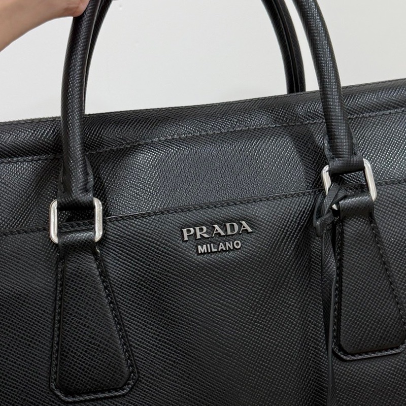 PRADA 黑色 十字紋 公事包 手提包 肩背包 側背包 斜背包 電腦包 公文包 文件包-31
