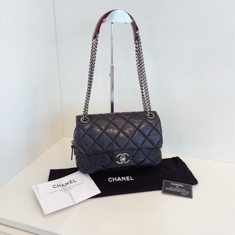 【99新🆕】Chanel 黑銀 孟買 油蠟皮CF 小胖丁 鏈條包 單肩包-0