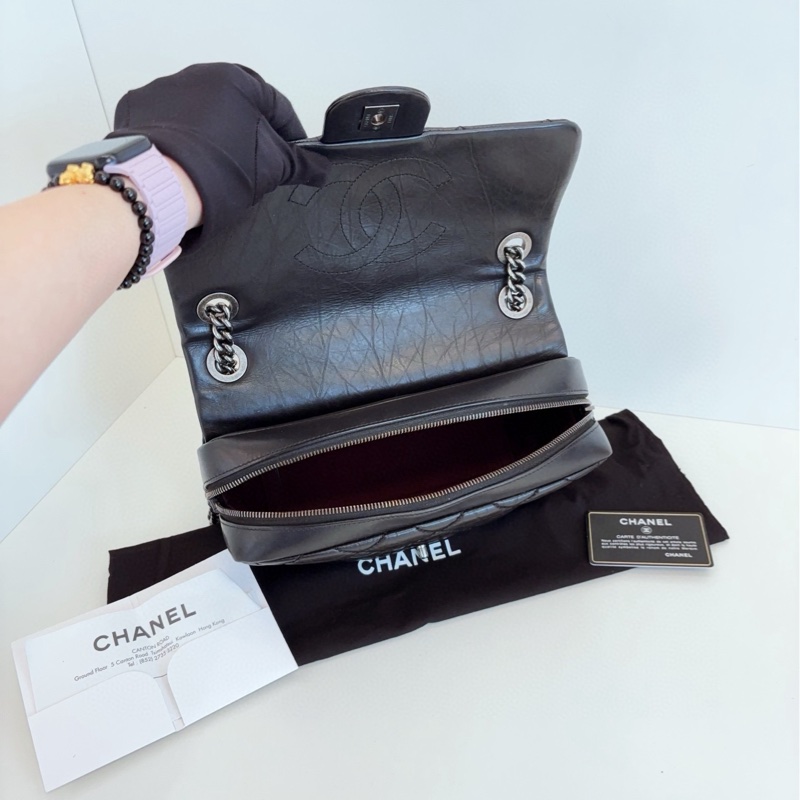 【99新🆕】Chanel 黑銀 孟買 油蠟皮CF 小胖丁 鏈條包 單肩包-7