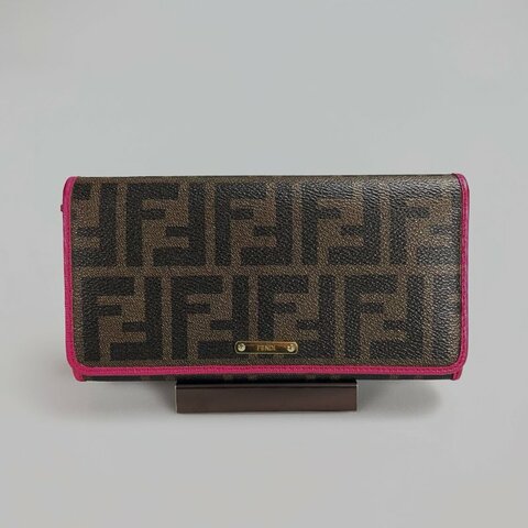 FENDI 1086486 老花拚玫紅掀蓋長夾