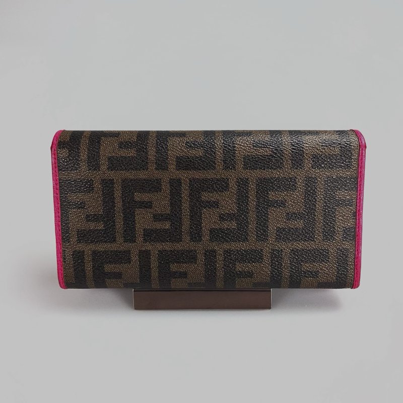 FENDI 1086486 老花拚玫紅掀蓋長夾-1