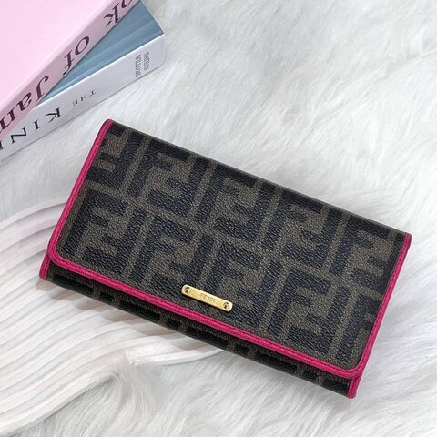 FENDI 1086486 老花拚玫紅掀蓋長夾