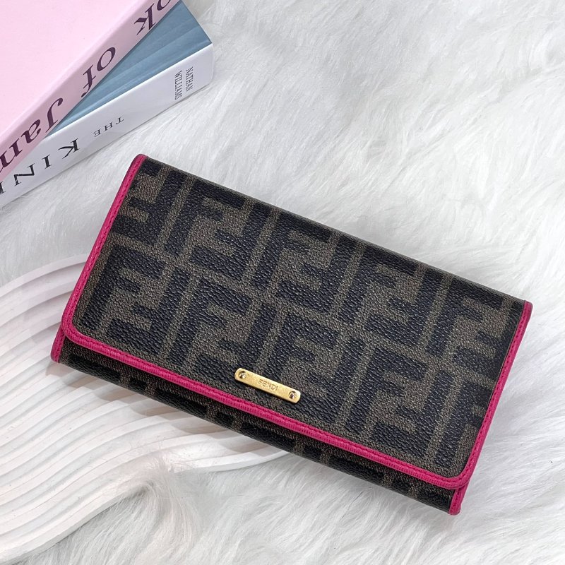 FENDI 1086486 老花拚玫紅掀蓋長夾-0