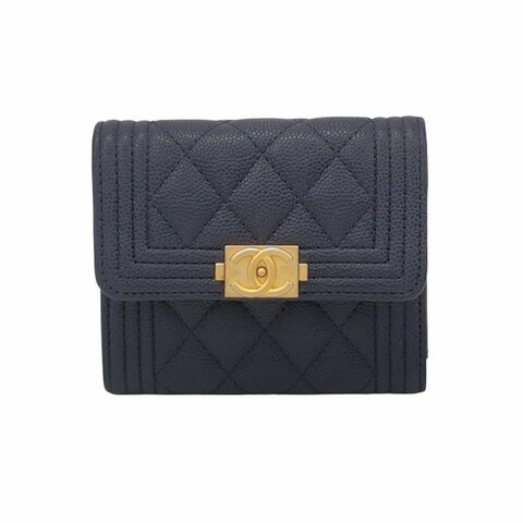 Chanel Boy Bag牛皮菱格絎縫方形雙C鎖扣錢包