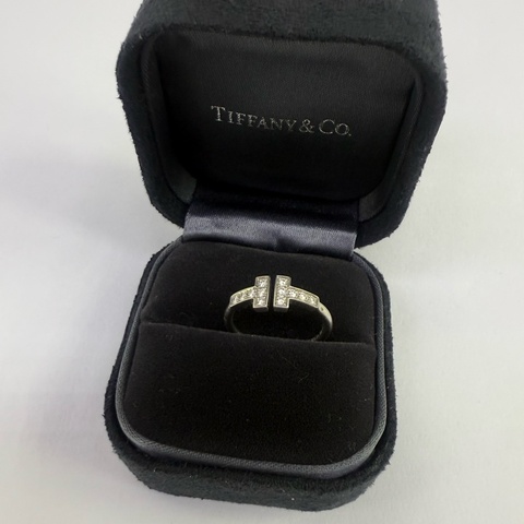 Tiffany & Co T 白金鑽石戒指 Size : EU 48.5