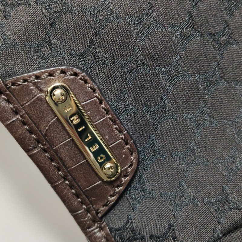 Celine牛皮帆布凱旋門印花字母logo徽標單肩包-10