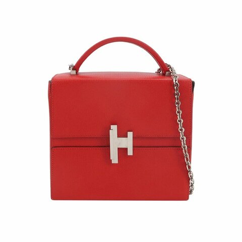 Hermes Cinhetic18斜挎包單肩包Chevre Mysore山羊皮銀扣Q5國旗紅D刻