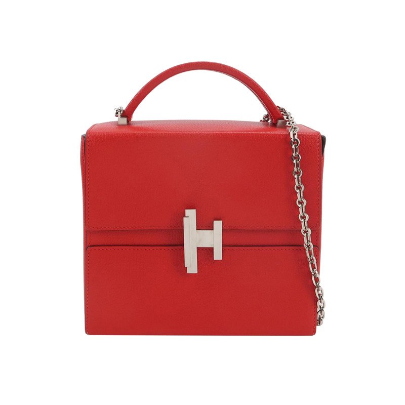 Hermes Cinhetic18斜挎包單肩包Chevre Mysore山羊皮銀扣Q5國旗紅D刻-0