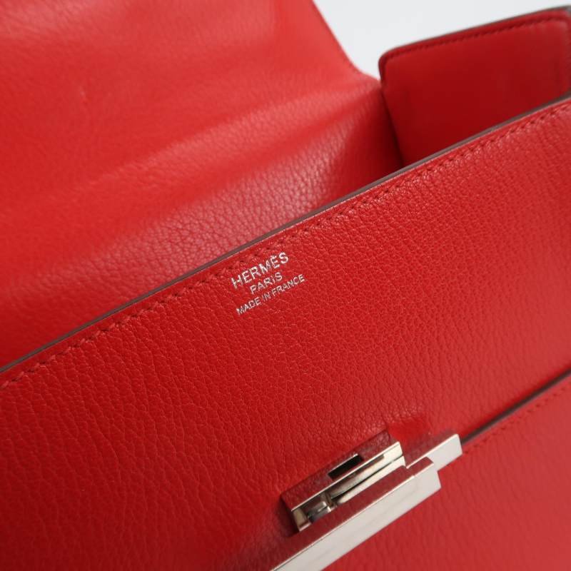 Hermes Cinhetic18斜挎包單肩包Chevre Mysore山羊皮銀扣Q5國旗紅D刻-7