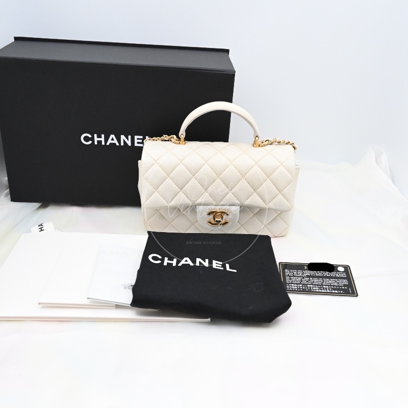 [Pre-owned] Chanel Pearl Caviar Rectangular Mini with Top Handle-19