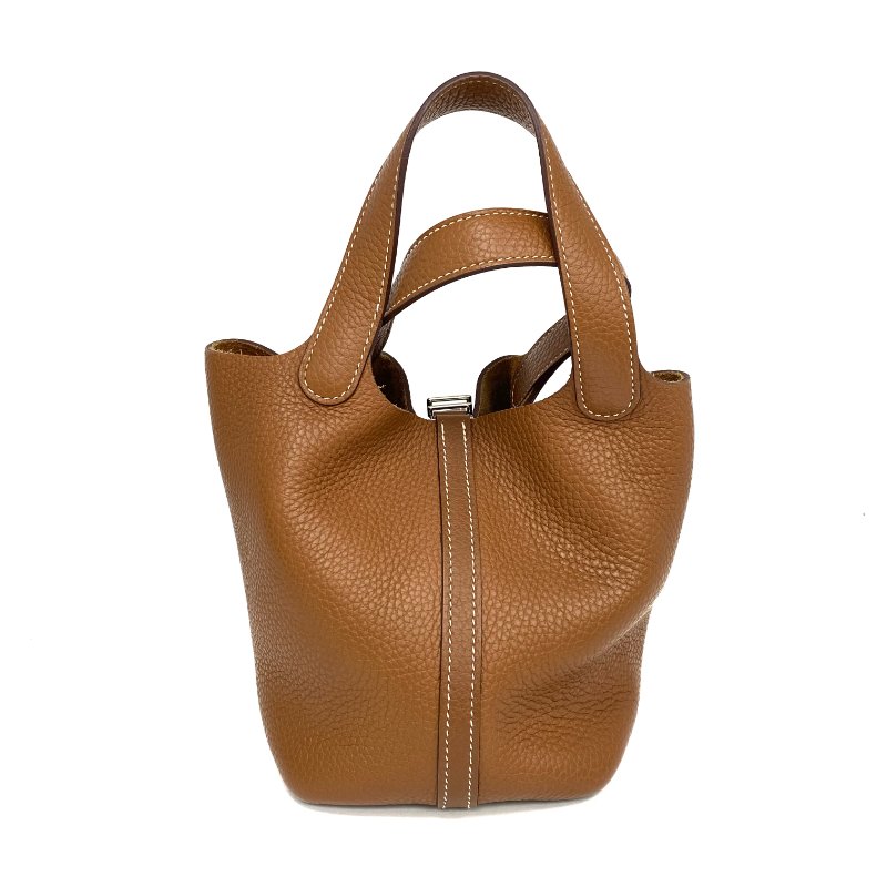 △ Hermes 愛馬仕 Brown Clemence Calfskin Palladium Plated Metal Picotin 18 Hand Bag Stamp A 啡色粒紋小牛皮鍍鈀金屬手袋A刻 - 257026488-2