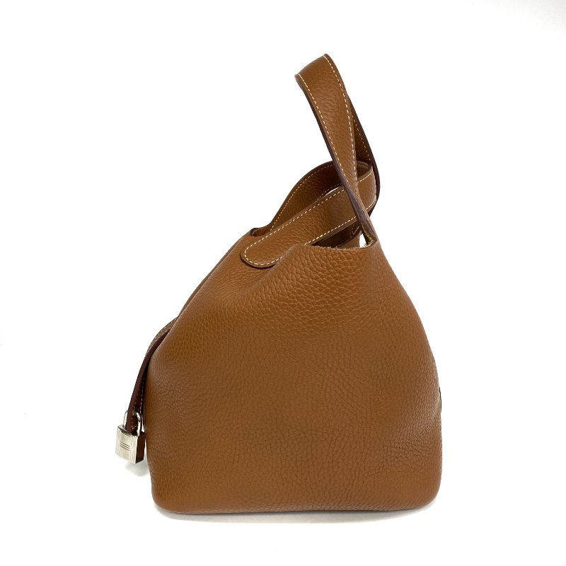 △ Hermes 愛馬仕 Brown Clemence Calfskin Palladium Plated Metal Picotin 18 Hand Bag Stamp A 啡色粒紋小牛皮鍍鈀金屬手袋A刻 - 257026488-3