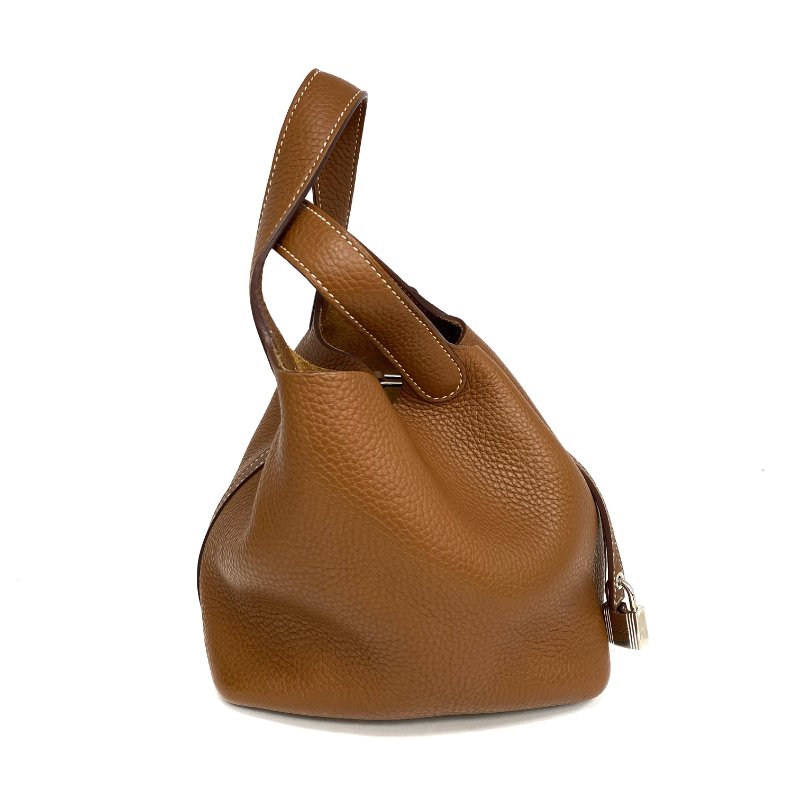 △ Hermes 愛馬仕 Brown Clemence Calfskin Palladium Plated Metal Picotin 18 Hand Bag Stamp A 啡色粒紋小牛皮鍍鈀金屬手袋A刻 - 257026488-4