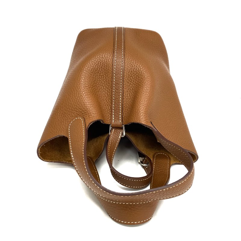 △ Hermes 愛馬仕 Brown Clemence Calfskin Palladium Plated Metal Picotin 18 Hand Bag Stamp A 啡色粒紋小牛皮鍍鈀金屬手袋A刻 - 257026488-6