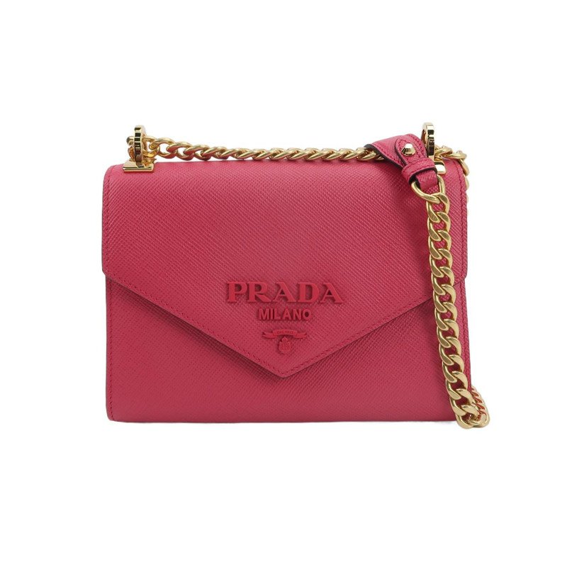 Prada Monochrome牛皮純色字母logo信封式翻蓋斜挎包-0