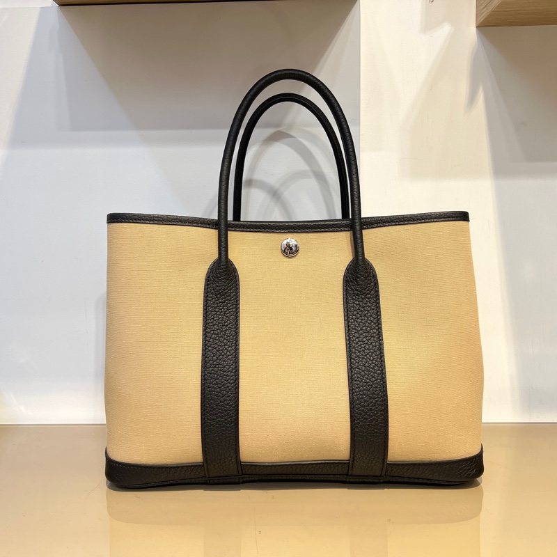 Hermes風衣灰S2帆布拼黑Negonda皮GardenParty-1