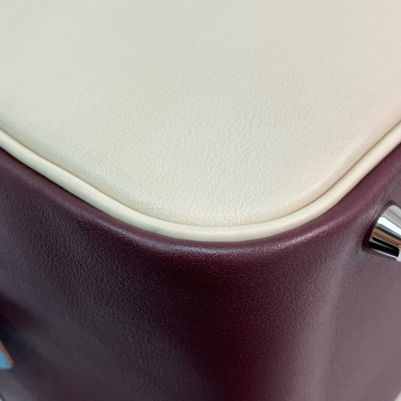 △ Hermes 愛馬仕 Beige, Brown, Blue Swift Calfskin Palladium Plated Metal Plume 32 Hand Bag Stamp [R] 米色, 啡色, 藍色鍍鈀金屬滑面小牛皮手袋[R]刻 - 257026313-6