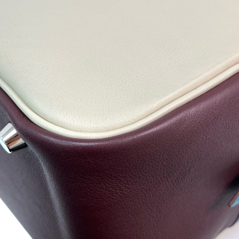 △ Hermes 愛馬仕 Beige, Brown, Blue Swift Calfskin Palladium Plated Metal Plume 32 Hand Bag Stamp [R] 米色, 啡色, 藍色鍍鈀金屬滑面小牛皮手袋[R]刻 - 257026313-9