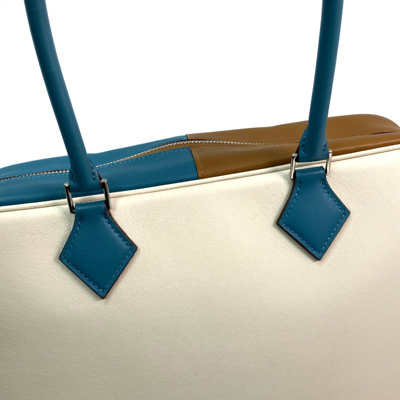 △ Hermes 愛馬仕 Beige, Brown, Blue Swift Calfskin Palladium Plated Metal Plume 32 Hand Bag Stamp [R] 米色, 啡色, 藍色鍍鈀金屬滑面小牛皮手袋[R]刻 - 257026313-12