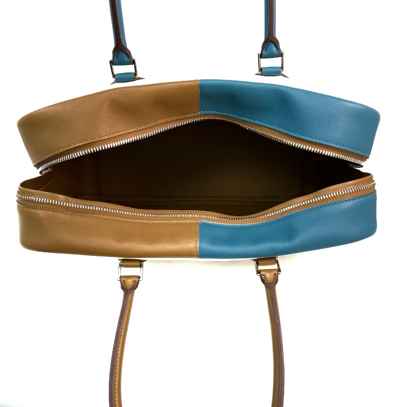 △ Hermes 愛馬仕 Beige, Brown, Blue Swift Calfskin Palladium Plated Metal Plume 32 Hand Bag Stamp [R] 米色, 啡色, 藍色鍍鈀金屬滑面小牛皮手袋[R]刻 - 257026313-13