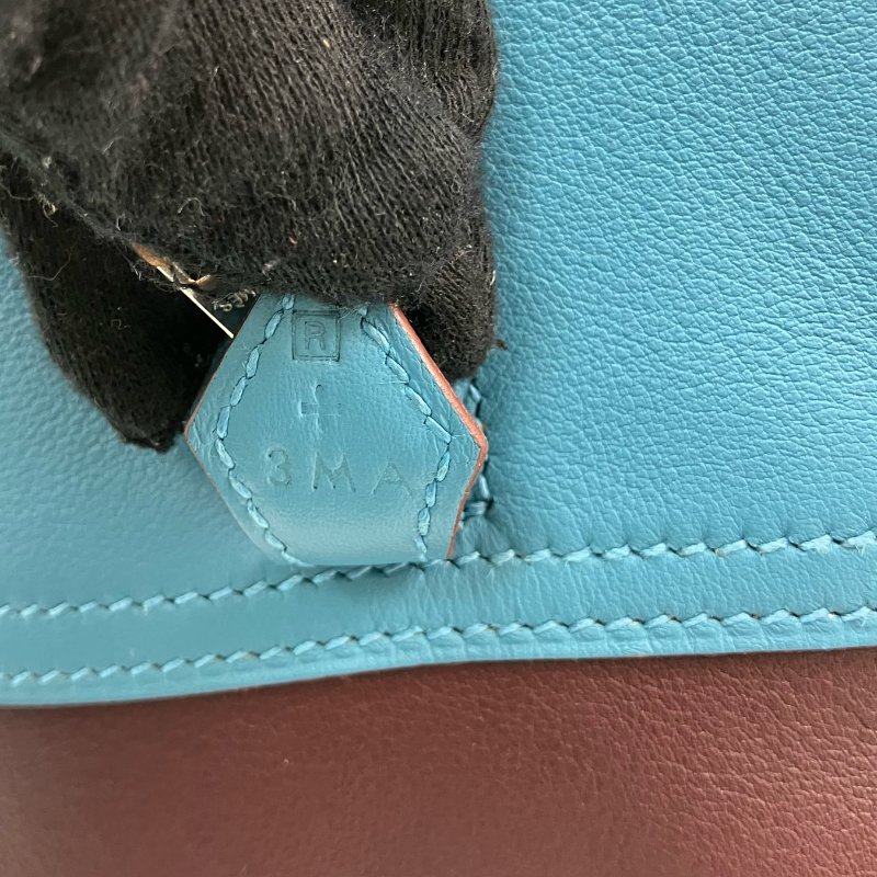 △ Hermes 愛馬仕 Beige, Brown, Blue Swift Calfskin Palladium Plated Metal Plume 32 Hand Bag Stamp [R] 米色, 啡色, 藍色鍍鈀金屬滑面小牛皮手袋[R]刻 - 257026313-17