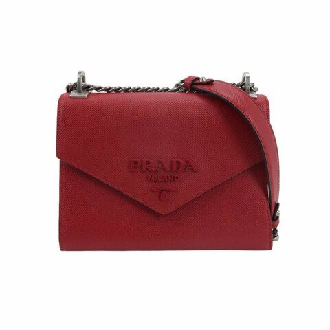 Prada Monochrome牛皮純色字母logo信封式翻蓋斜挎包