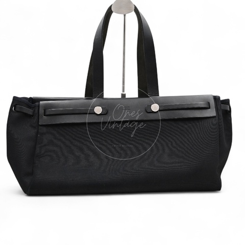 [Pre-owned] Hermes Herbag Cabas GM Black Swift Canvas Stamp Square C