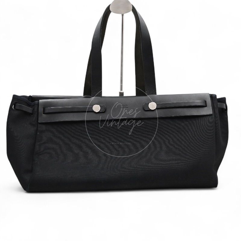 [Pre-owned] Hermes Herbag Cabas GM Black Swift Canvas Stamp Square C-5