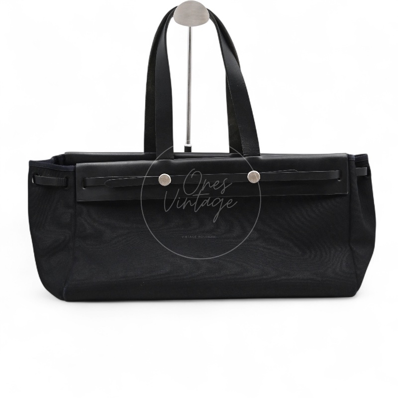 [Pre-owned] Hermes Herbag Cabas GM Black Swift Canvas Stamp Square C-6