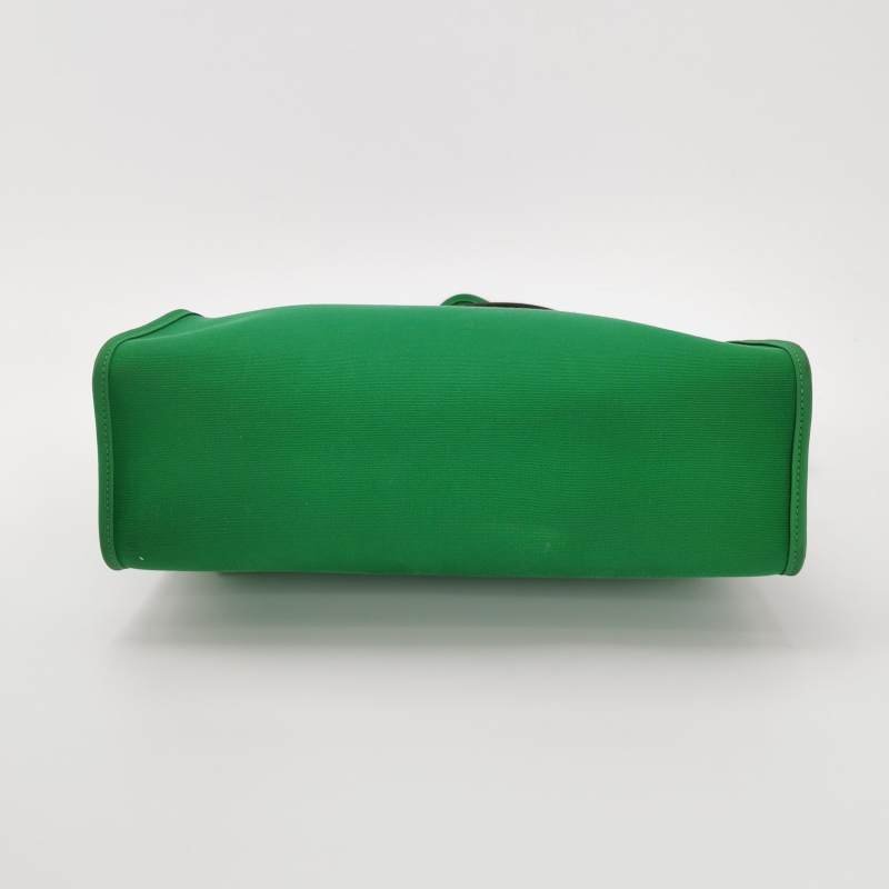 Hermes Herbag31馬鞍釘鎖扣斜挎包單肩包Hunter牛皮帆布銀扣89黑色1K竹子綠D刻-6