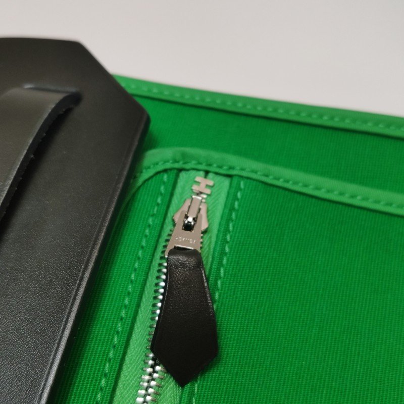 Hermes Herbag31馬鞍釘鎖扣斜挎包單肩包Hunter牛皮帆布銀扣89黑色1K竹子綠D刻-14