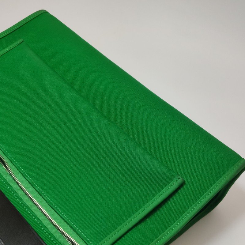 Hermes Herbag31馬鞍釘鎖扣斜挎包單肩包Hunter牛皮帆布銀扣89黑色1K竹子綠D刻-18