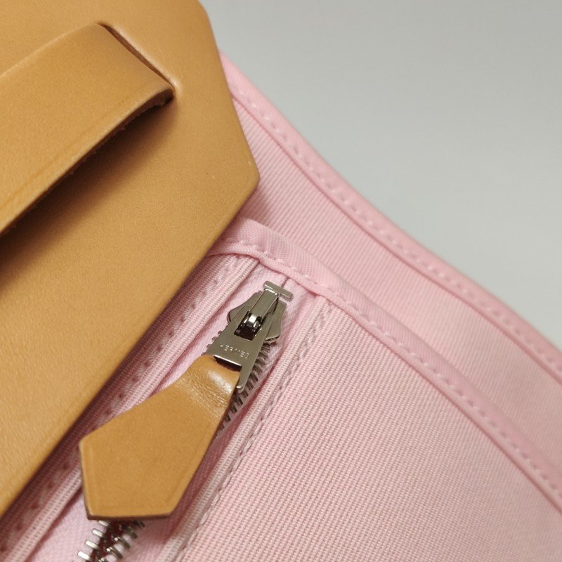 Hermes Herbag31斜挎包單肩包Hunter牛皮帆布銀扣粉色棕色T刻-13