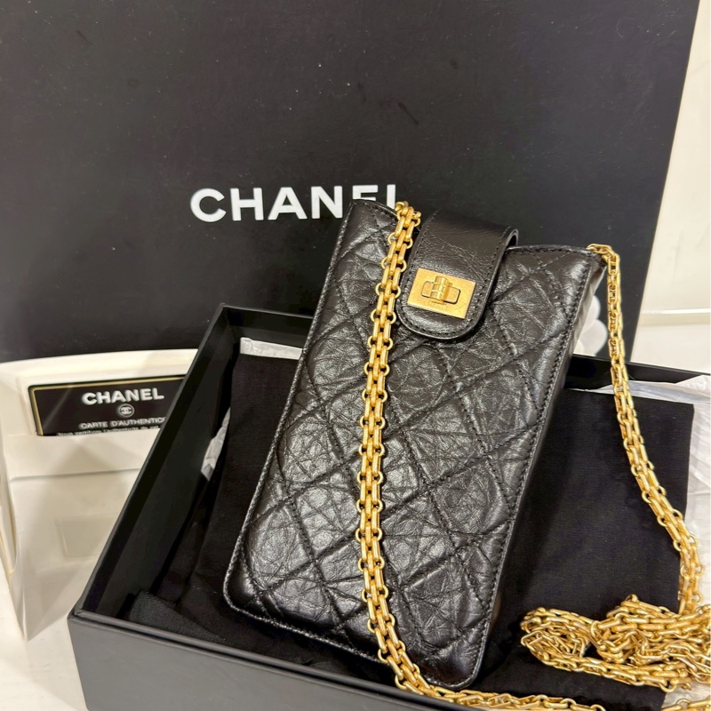🈶購證99新🆕解放雙手😍Chanel黑金leboy菱格紋手機包斜背包-3