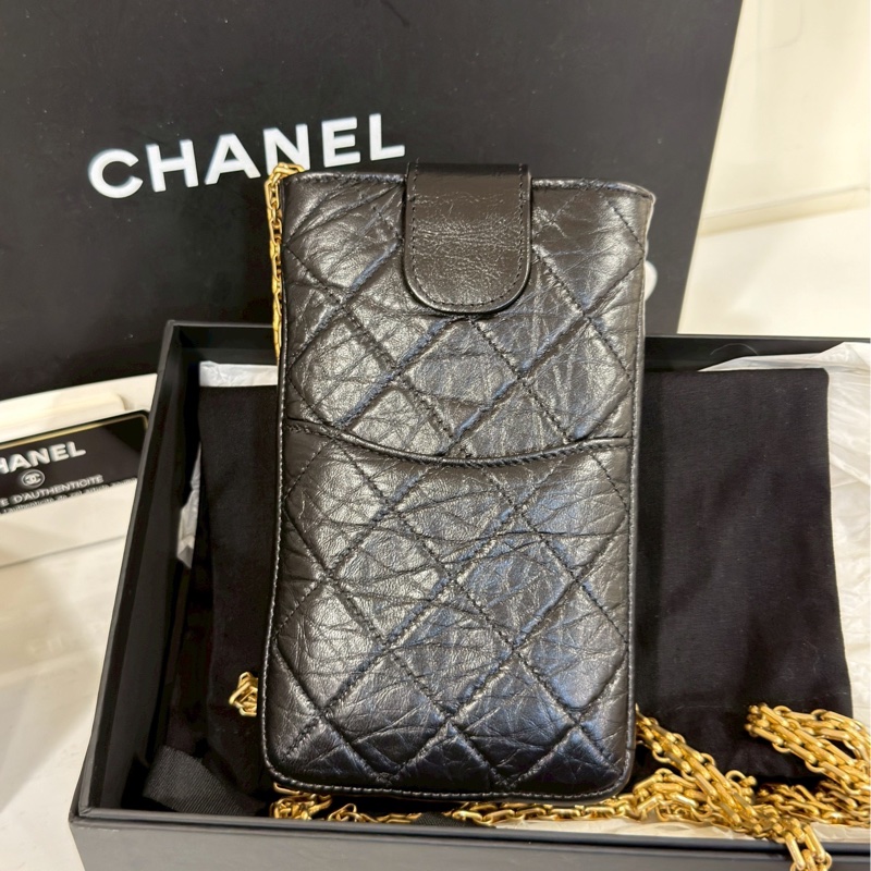 🈶購證99新🆕解放雙手😍Chanel黑金leboy菱格紋手機包斜背包-5