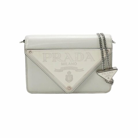 Prada Spazzolato牛皮純色三角徽標斜挎包單肩包